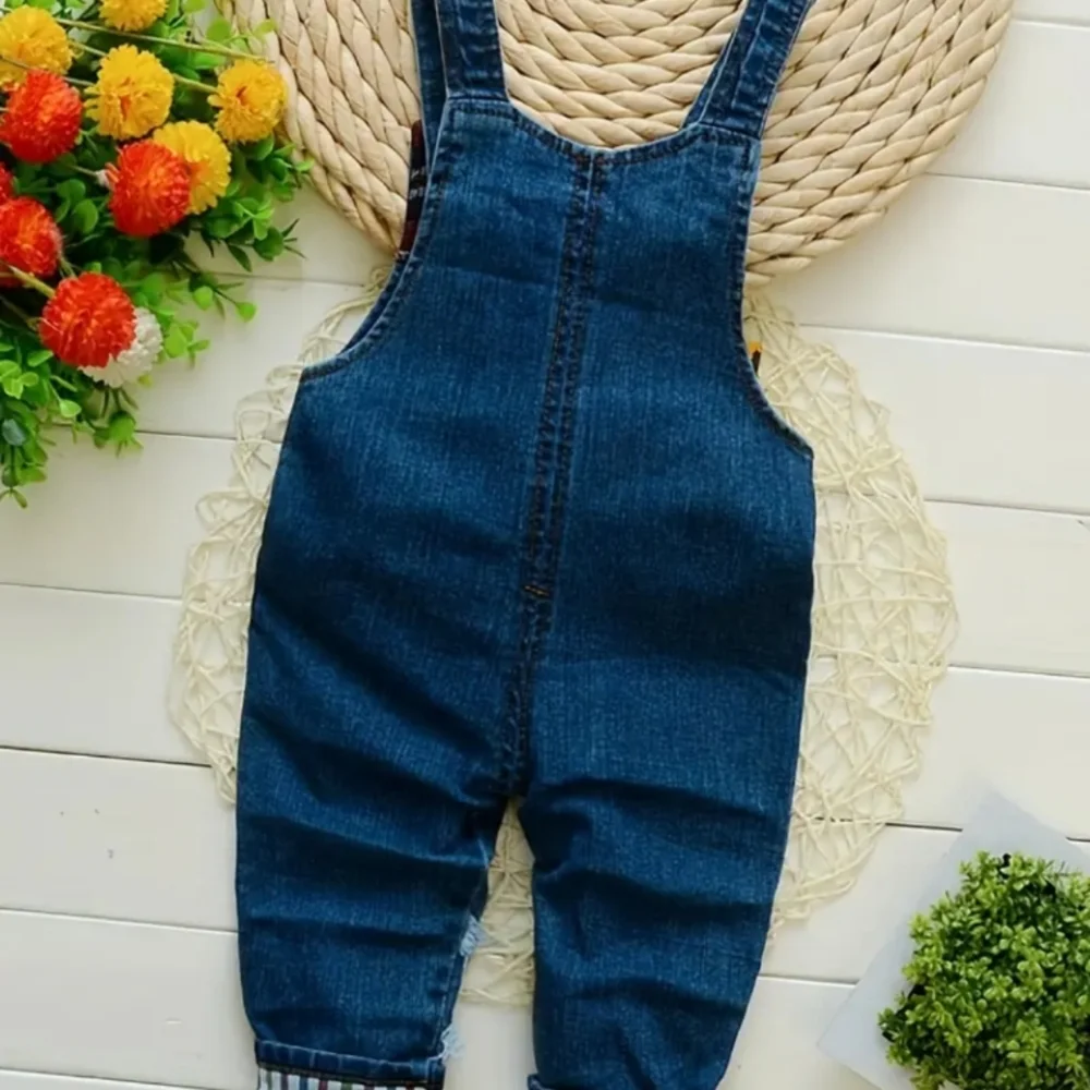 Toddler Blue Denim OVERALLS with Distressing & Patches BRAND NEW